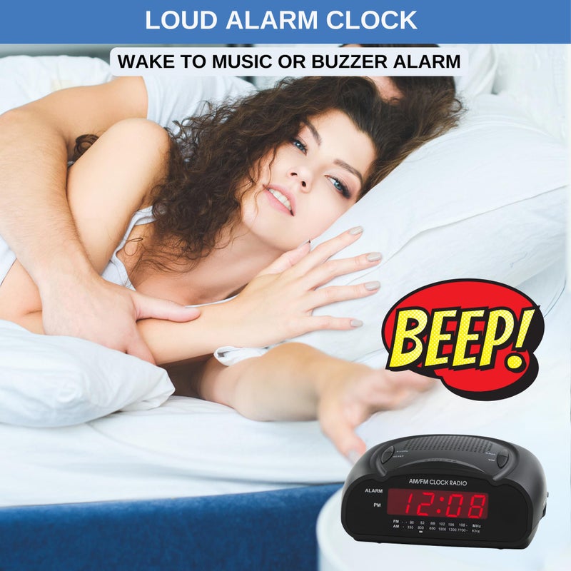 Ken-Tech Digital Alarm Clock | AM/FM Clock Radio with Red LED Display, Loud Alarm for Heavy Sleepers | Desk or Bedside Clock - Image 3