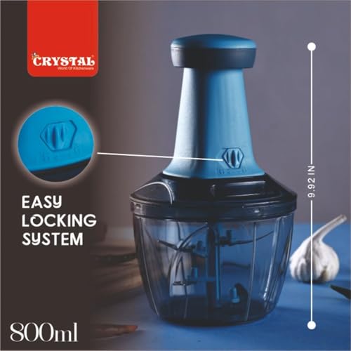 Crystal 800ml Hand Press Fruit and Vegetable Push Chopper/Cutter for Kitchen, Surgical Steel Blades, ABS Body - Image 4