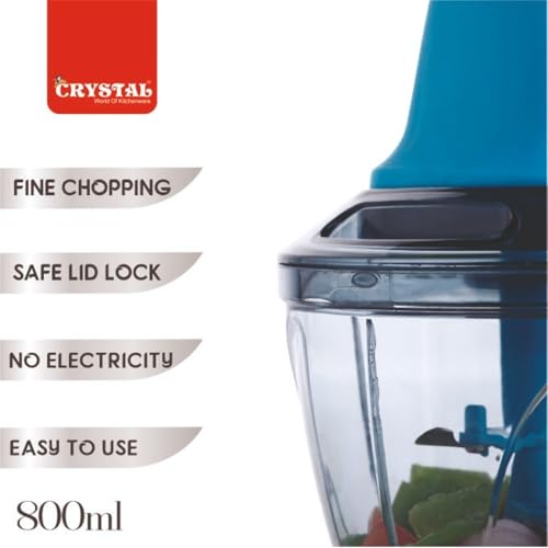 Crystal 800ml Hand Press Fruit and Vegetable Push Chopper/Cutter for Kitchen, Surgical Steel Blades, ABS Body - Image 5