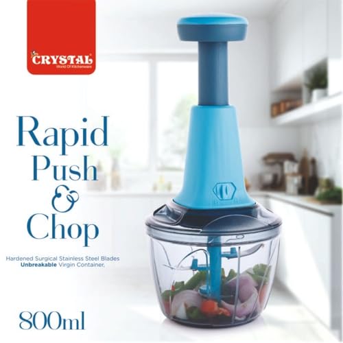 Crystal 800ml Hand Press Fruit and Vegetable Push Chopper/Cutter for Kitchen, Surgical Steel Blades, ABS Body - Image 3