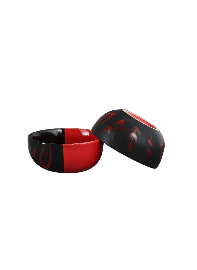 Caffeine Caffeine Ceramic Handmade Half Red & Black Bamboo Dinner Set (19 pcs Microwave Safe & Dishwasher Safe)  - Image 4