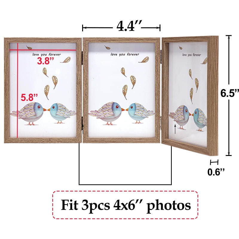 TOFOREVO 4x6 3 Picture Frame Triple Wooden Three Hinged Photo Frame Definition Glass Stand Vertically on Desktop or Tabletop - Image 5