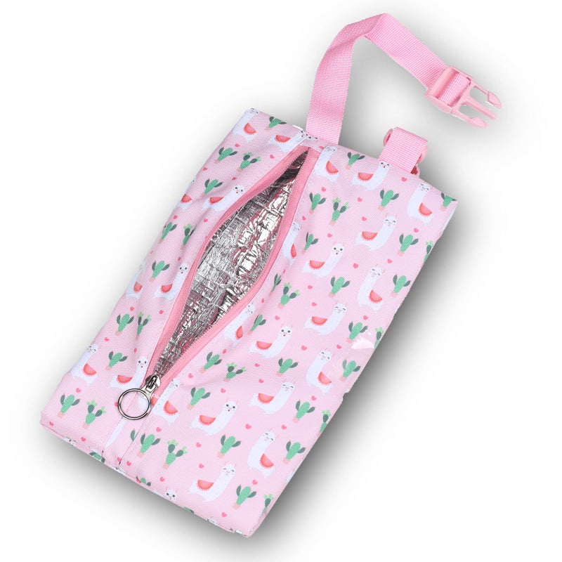 Maplerich Insulated Snack Bag, Freezable Small Cooler Bag with Zipper and Adjustable Buckle, Rectangular Thermal Cooler Bag (Pink Alpaca) - Image 1
