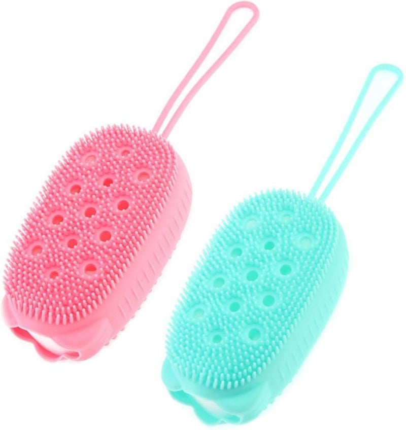 LEBERY 2pcs Silicone Bath Body Brush Exfoliating Massage Silicone Loofah Body Scrubber, Rubber Shower Sponge, Double Sided Scrub Body Brush for Whole Body Deep Clean, Hygienic Than Traditional Loofah