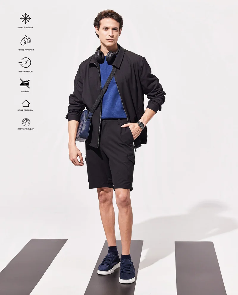 Rare Rabbit Rare Rabbit Men Tripco Black Button And Zip Closure Relaxed Fit Plain Shorts