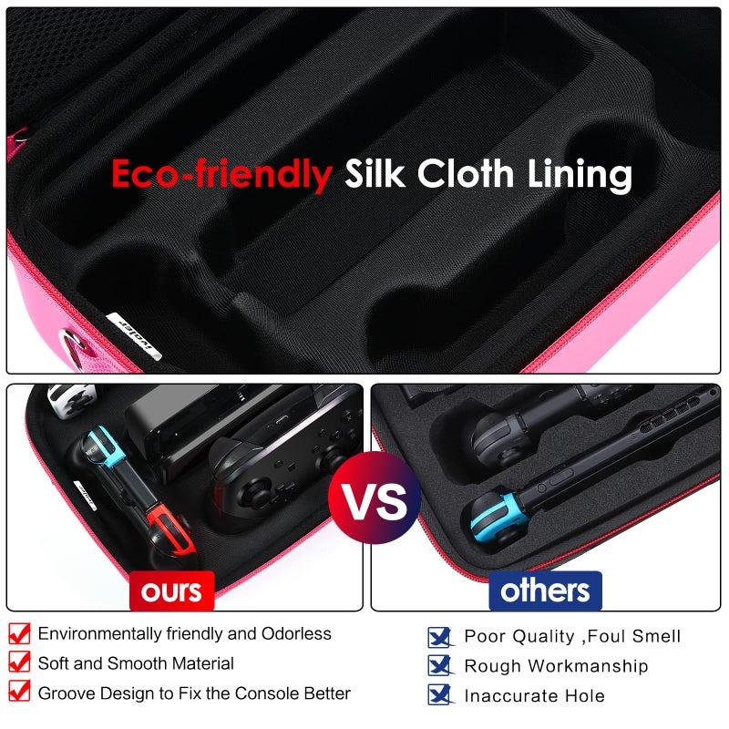 ivoler Carrying Storage Case for Nintendo Switch/Switch OLED Model,Portable Travel All Protective Hard Messenger Bag Soft Lining 18 Games for Switch Console Pro Controller & Accessories (Pink) - Image 5