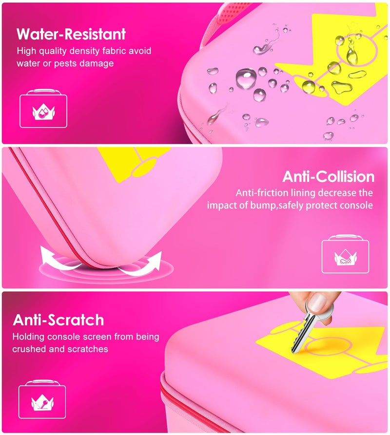 ivoler Carrying Storage Case for Nintendo Switch/Switch OLED Model,Portable Travel All Protective Hard Messenger Bag Soft Lining 18 Games for Switch Console Pro Controller & Accessories (Pink) - Image 4