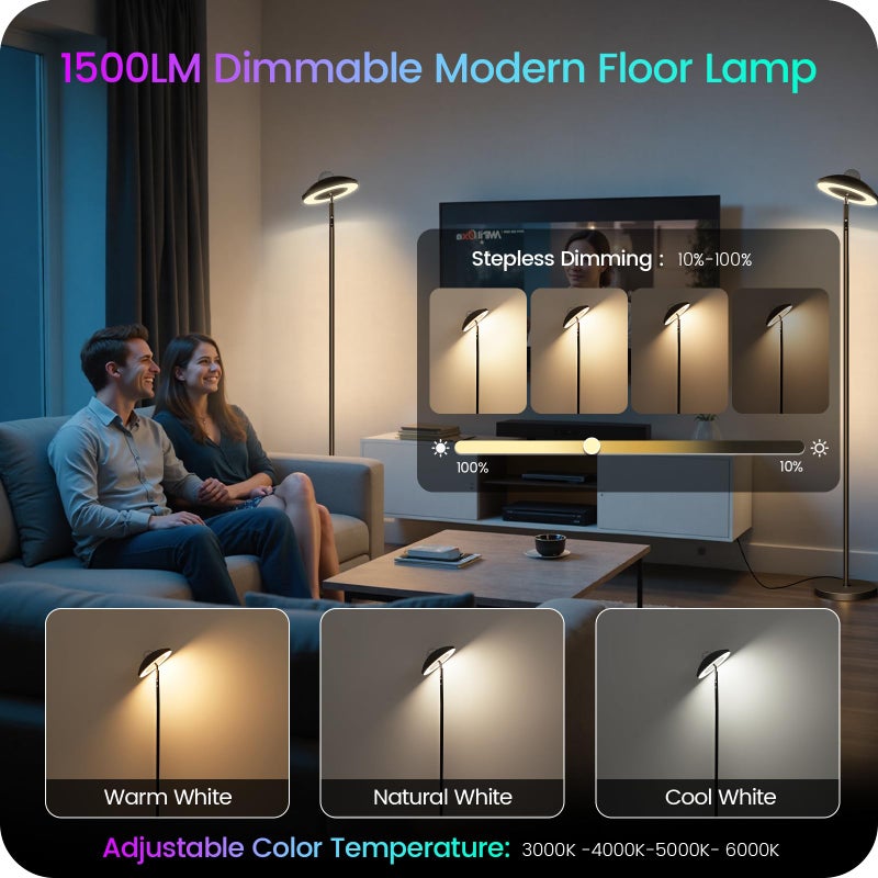 GOEBLESON LED Floor Lamp with RGB Galaxy Projector, 18W Double Sided Corner Light Rotatable, Dimmable Standing Lamp with Remote, Black Modern Lamp for Living Room, Bedroom, Kids Room, Gaming B14LD05 - Image 3