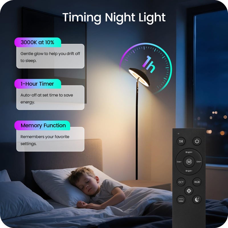 GOEBLESON LED Floor Lamp with RGB Galaxy Projector, 18W Double Sided Corner Light Rotatable, Dimmable Standing Lamp with Remote, Black Modern Lamp for Living Room, Bedroom, Kids Room, Gaming B14LD05 - Image 5