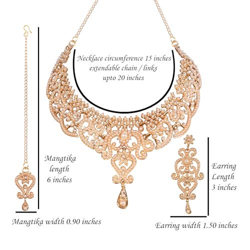 Touchstone Indian jewelry sets for women wedding bridal gold necklace bollywood desi jewellery gift party wear elegant faux pearls statement simple maang tikka bride accessories - Image 5