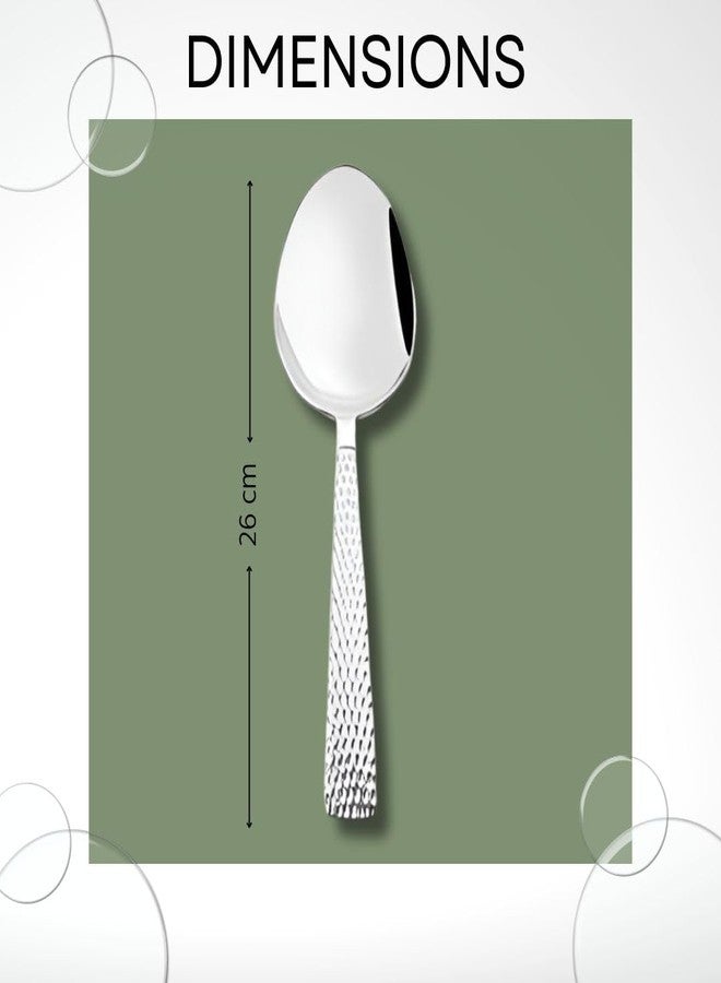 FnS - Stainless Steel, Madrid Style - Serving Spoon, 1 Piece, Large Size, Silver Color with Hammer Finish Handle - Suitable Table Accessory Kitchen Dining Food Serving Purpose - Image 3