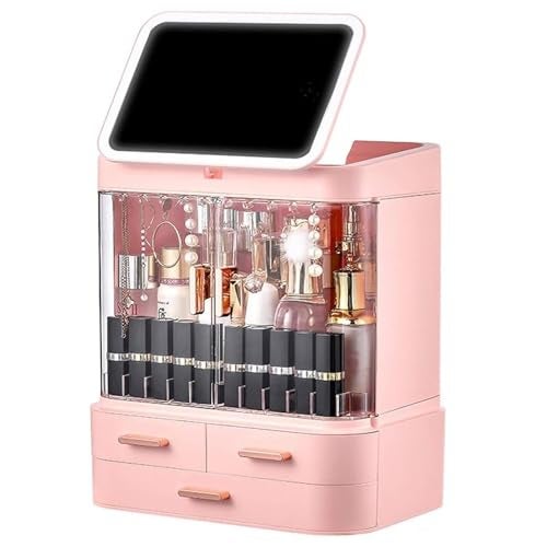 SIBY Acrylic Makeup Vanity, Cosmetics Organizer With Mirror | Large Capacity Dust And Waterproof Cosmetic Organizer With Drawers | Cosmetic Storage For Dresser, Pink - Image 2