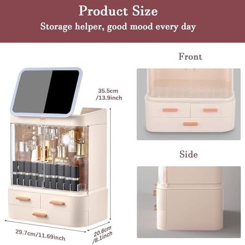 SIBY Acrylic Makeup Vanity, Cosmetics Organizer With Mirror | Large Capacity Dust And Waterproof Cosmetic Organizer With Drawers | Cosmetic Storage For Dresser, Pink - Image 5