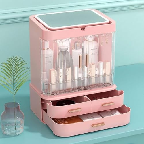 SIBY Acrylic Makeup Vanity, Cosmetics Organizer With Mirror | Large Capacity Dust And Waterproof Cosmetic Organizer With Drawers | Cosmetic Storage For Dresser, Pink - Image 4