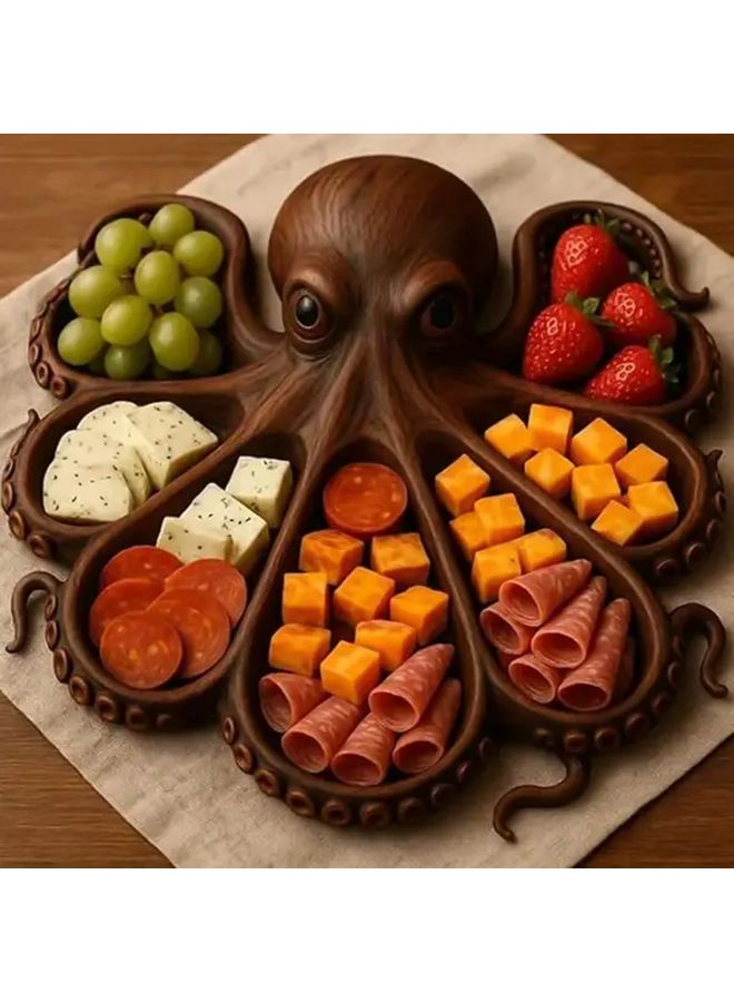 Wooden Octopus Charcuterie Platter Model C 8 Serving Festive Kitchen Decor - Image 1