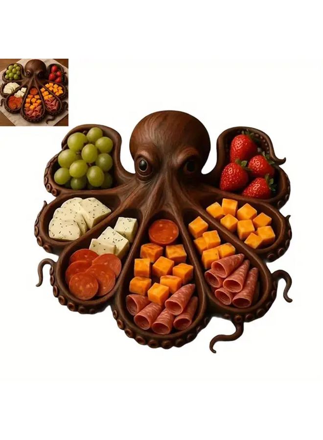 Wooden Octopus Charcuterie Platter Model C 8 Serving Festive Kitchen Decor - Image 2
