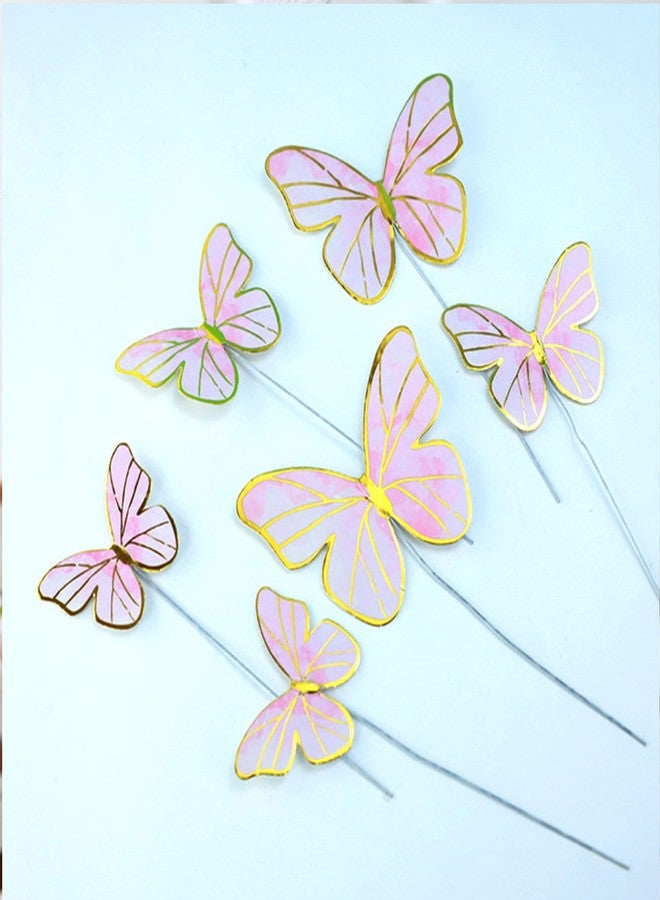 ZaneGear Firot 22pcs Pink Butterfly Cupcake Topper with 1 pcs Happy Birthday Wire Birthday Cake Topper Set for Wedding Party Cake Wall Butterflies Food Decorations Color Mixed Size - Image 3