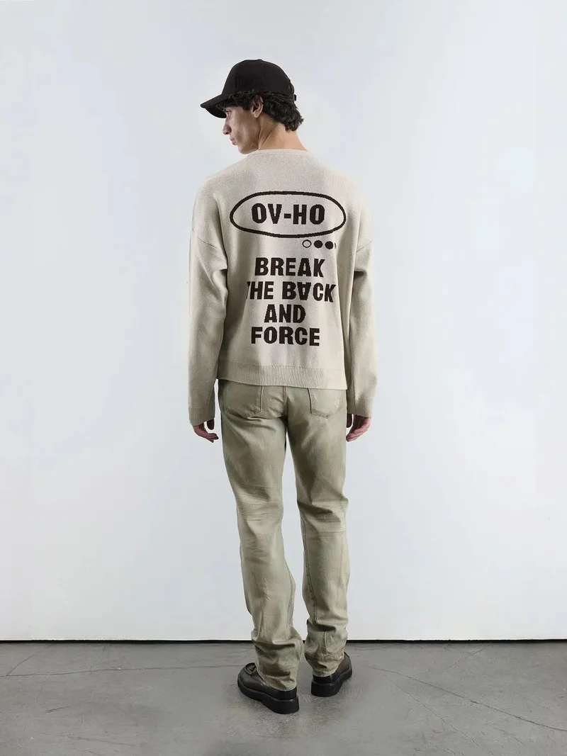 Giesto Oatmeal Natural GIESTO Men's Cotton Crew Neck Text Print Sweater for Men | Best Price UAE
