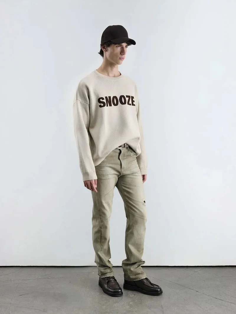 Giesto Oatmeal Natural GIESTO Men's Cotton Crew Neck Text Print Sweater for Men | Best Price UAE