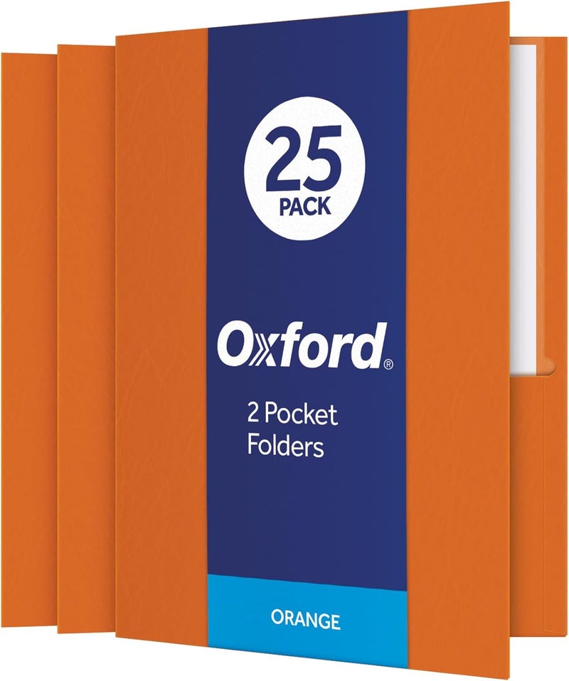 Oxford Twin-Pocket Folders, Textured Paper, Letter Size, Orange, Holds 100 Sheets, Box of 25 (57510EE) - Image 1