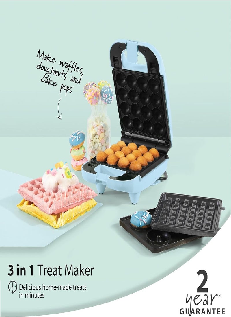Giles & Posner Giles & Posner EK4943GSBLUN 3-in-1 Mini Treat Maker – Doughnuts, Cake Pops, Waffle Iron Machine, Non-Stick Removable Cooking Plates, Easy Clean, Compact, Children’s Baking, Sorbet, Pastel Blue, 650 W  - Image 2