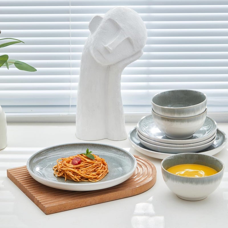 Pokini Ceramic Dinnerware Sets for 6 18 Pieces Stoneware Plates and Bowls Sets Chip and Stain Resistant Modern Dishes Dishwasher  Microwave Safe Dinner Set Gradient Green - Image 3