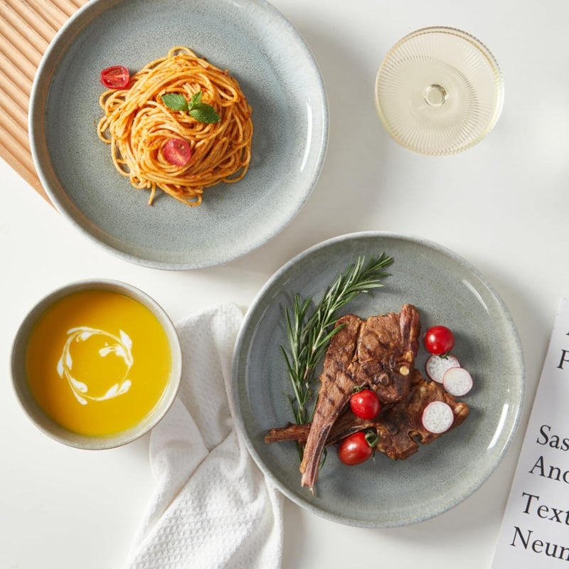 Pokini Ceramic Dinnerware Sets for 6 18 Pieces Stoneware Plates and Bowls Sets Chip and Stain Resistant Modern Dishes Dishwasher  Microwave Safe Dinner Set Gradient Green - Image 4