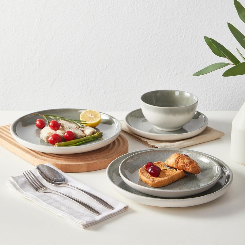 Pokini Ceramic Dinnerware Sets for 6 18 Pieces Stoneware Plates and Bowls Sets Chip and Stain Resistant Modern Dishes Dishwasher  Microwave Safe Dinner Set Gradient Green - Image 5