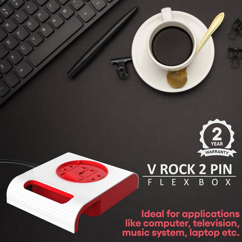 FYBROS Fybros V Rock Square 2 Pin Extension CordPower Strip with Power Indicator Safety Shutter Master Switch6 AMP Output Suitable for Home and Office Use 2 Year Warranty 5 Meter Made in India  - Image 3