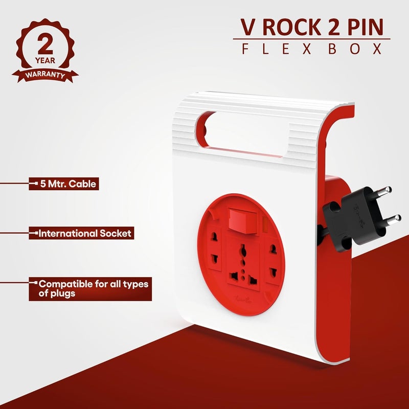 FYBROS Fybros V Rock Square 2 Pin Extension CordPower Strip with Power Indicator Safety Shutter Master Switch6 AMP Output Suitable for Home and Office Use 2 Year Warranty 5 Meter Made in India  - Image 2