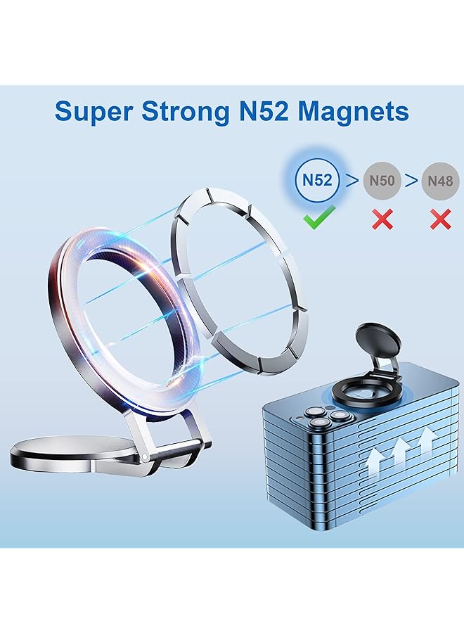 كاست ويف حامل هاتف للسيارة من ماج سيف، حامل هاتف مغناطيسي للوحة القيادة للسيارة، تصميم معدني بالكامل، مناسب لجراب ماج سيف لأجهزة آيفون 14 13 12 برو/ماكس/ميني/بلس (فضي) - Image 2