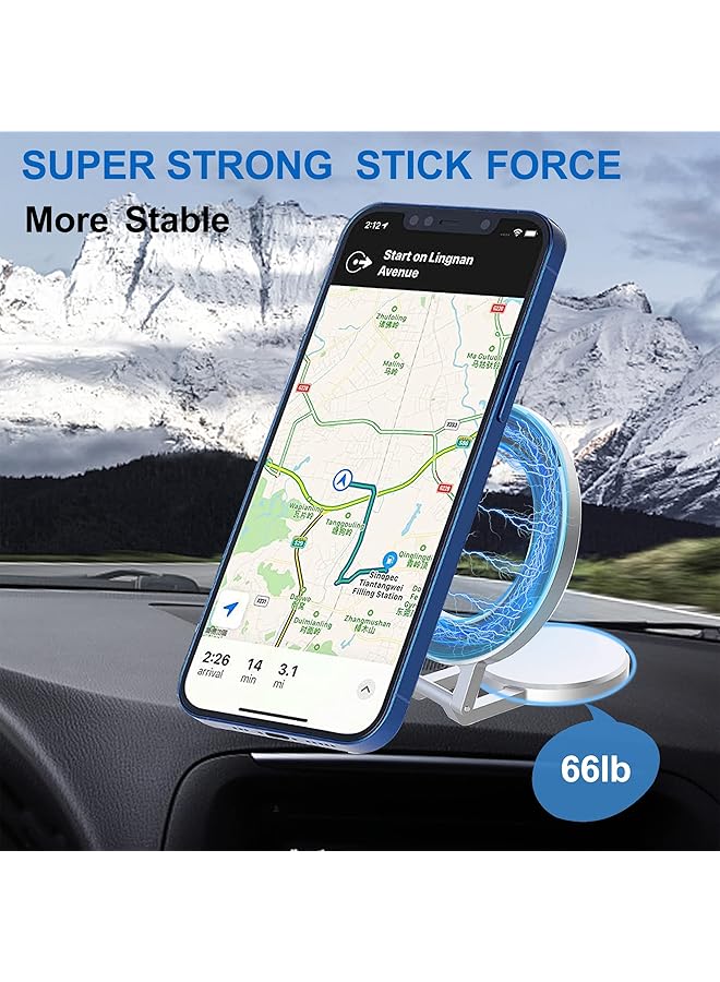 كاست ويف حامل هاتف للسيارة من ماج سيف، حامل هاتف مغناطيسي للوحة القيادة للسيارة، تصميم معدني بالكامل، مناسب لجراب ماج سيف لأجهزة آيفون 14 13 12 برو/ماكس/ميني/بلس (فضي) - Image 5