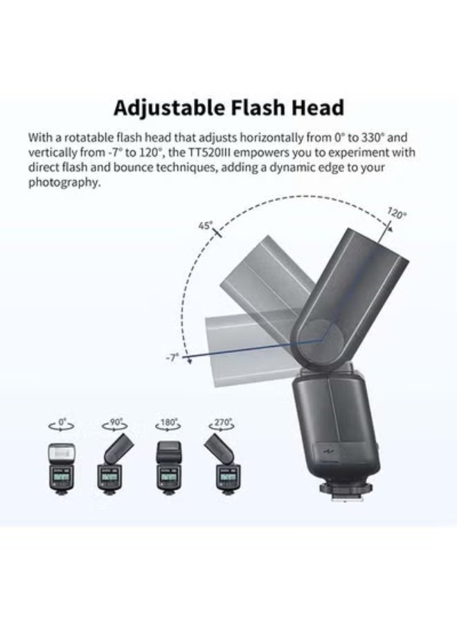 GODOX TT520 III Camera Flash Universal Speedlite with RT Wireless Trigger Transmitter for Sony Canon Nikon Pentax Olympus Fuji Panasonic DSLR Cameras with Hot Shoe - Image 4