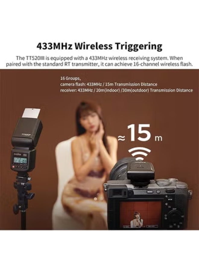 GODOX TT520 III Camera Flash Universal Speedlite with RT Wireless Trigger Transmitter for Sony Canon Nikon Pentax Olympus Fuji Panasonic DSLR Cameras with Hot Shoe - Image 5