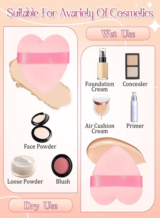 Calitate24 6PCS Heart Shaped Powder Puff for Face - Soft Velour Makeup Puffs for Loose & Pressed Powder, Foundation, Blush - Reusable Cosmetic Sponge Applicators for Women, Wet & Dry Beauty Tools - Image 5