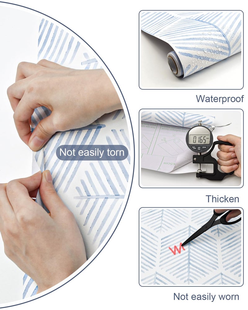 MelunMer Modern Peel and Stick Wallpaper Boho Contact Paper for Cabinets/Drawers 78.8In W 17.3In L Self Adhesive Removable Wallpaper for Bedroom/Bathroom Waterproof Geometric Contact Paper Blue/White - Image 3