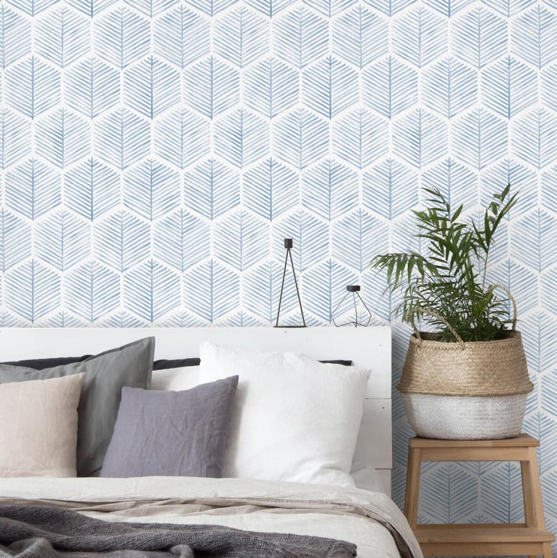 MelunMer Modern Peel and Stick Wallpaper Boho Contact Paper for Cabinets/Drawers 78.8In W 17.3In L Self Adhesive Removable Wallpaper for Bedroom/Bathroom Waterproof Geometric Contact Paper Blue/White - Image 2