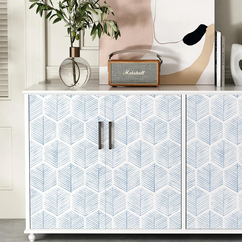 MelunMer Modern Peel and Stick Wallpaper Boho Contact Paper for Cabinets/Drawers 78.8In W 17.3In L Self Adhesive Removable Wallpaper for Bedroom/Bathroom Waterproof Geometric Contact Paper Blue/White - Image 5