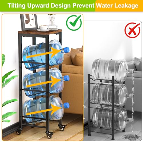 Mlinavn 5 Gallon Water Bottle Holder, 3-Tier Water Jug Rack,Water Jug Stand With Lockable Casters,Heavy Duty Water Storage Rack Water Dispenser Stand,Water Jug Holder For Kitchen,Office,Garage,Brown - Image 4