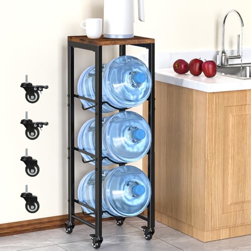 Mlinavn 5 Gallon Water Bottle Holder, 3-Tier Water Jug Rack,Water Jug Stand With Lockable Casters,Heavy Duty Water Storage Rack Water Dispenser Stand,Water Jug Holder For Kitchen,Office,Garage,Brown - Image 1