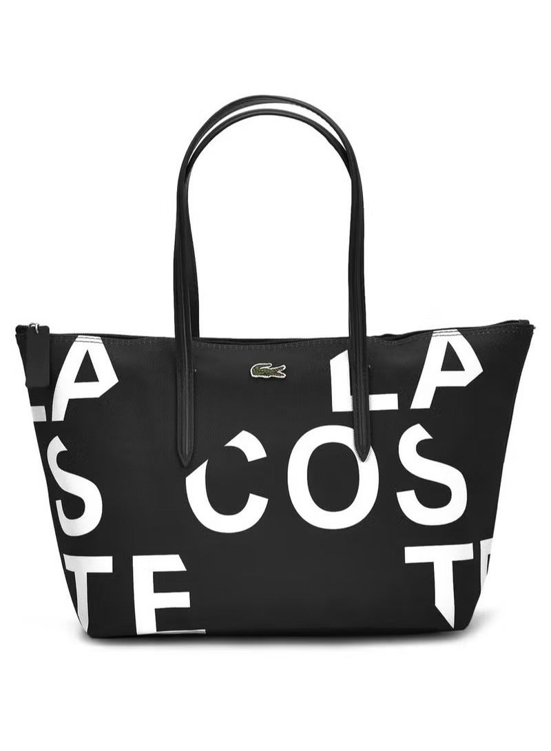 LACOSTE Lacoste Women's L12.12 Concept Fashion Versatile Large Capacity Zipper Shoulder Bag ,Tote Bag ,wide-style tote bag, Black/White  - Image 1