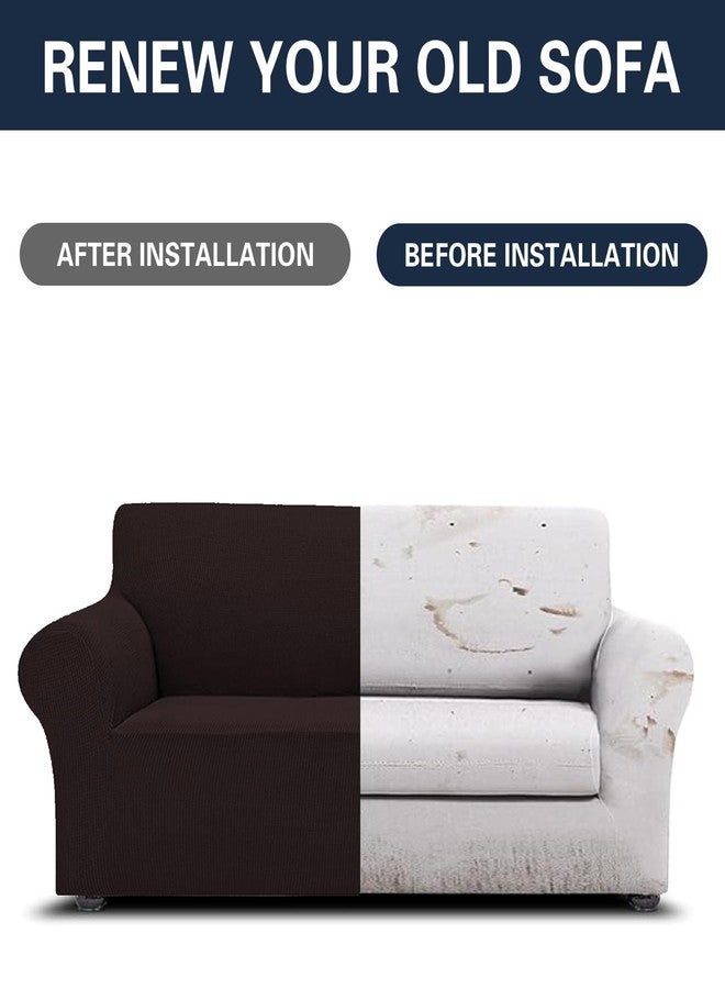 Cupuamon 2024 Newest Stretch Sofa Slipcovers Couch Cover for 3 Cushion Furniture Protector Sofa Covers with Elastic Bottom Jacquard Fabric Small Checks for Pets, Kids -Sofa, Chocolate - Image 5