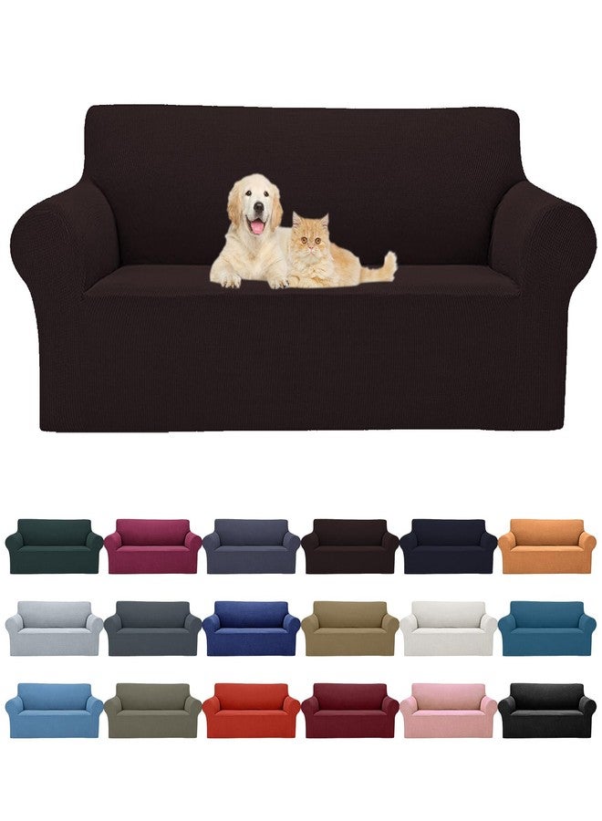 Cupuamon 2024 Newest Stretch Sofa Slipcovers Couch Cover for 3 Cushion Furniture Protector Sofa Covers with Elastic Bottom Jacquard Fabric Small Checks for Pets, Kids -Sofa, Chocolate - Image 1