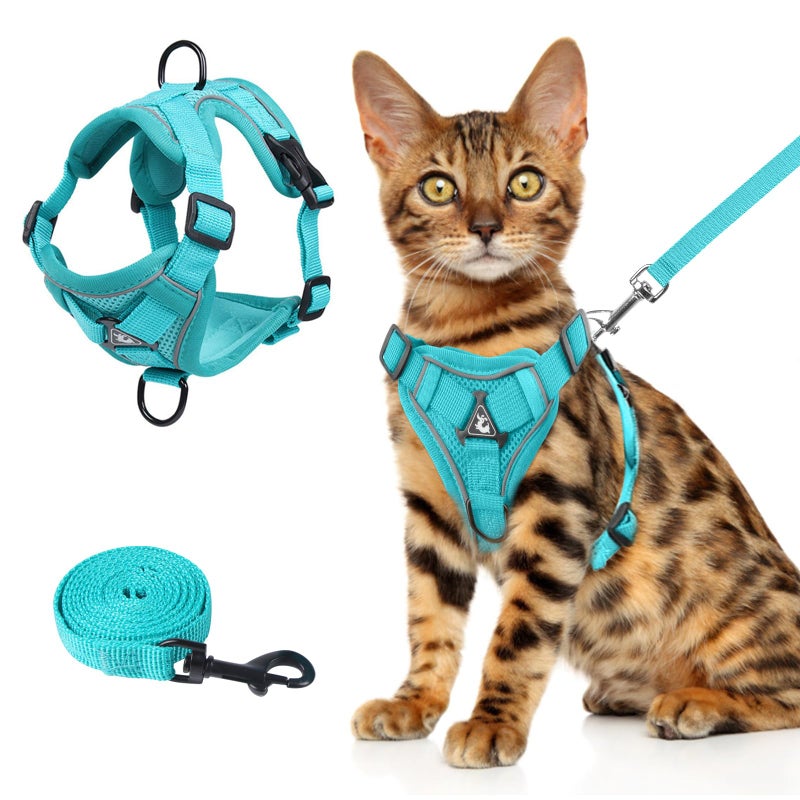 Wanheart cat Chest Harness and Leash, Anti-Escape Adjustable Soft mesh cat Leash and Chest Harness Set for All Types of Cats cat Vests (Grey, 11.02-16.5lb) - Image 1