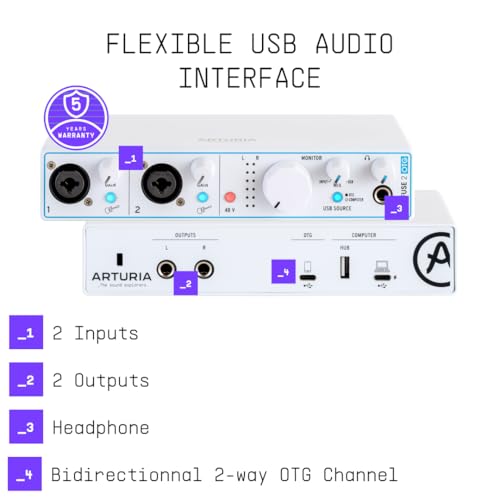 Arturia - MiniFuse 2 OTG - Audio & MIDI Interface with Creative Software for Recording, Production, Podcasting, Guitar, USBC/USBA - White - Image 3