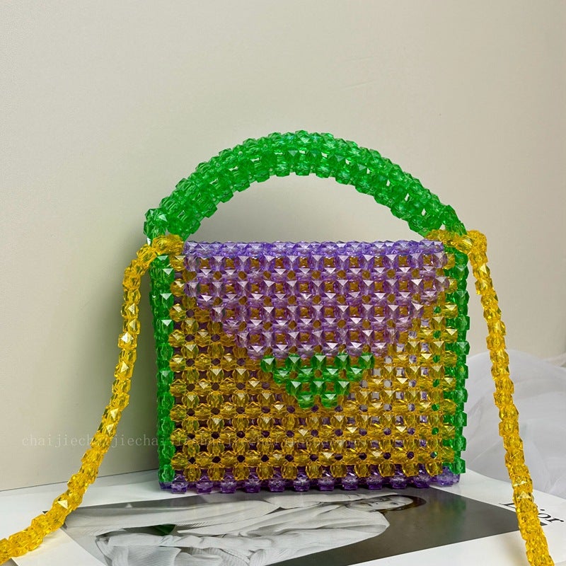 2023 New Contrast Color Small Fresh Hand-Woven Square Handbag Shoulder Slung Box Bag Women - Image 3