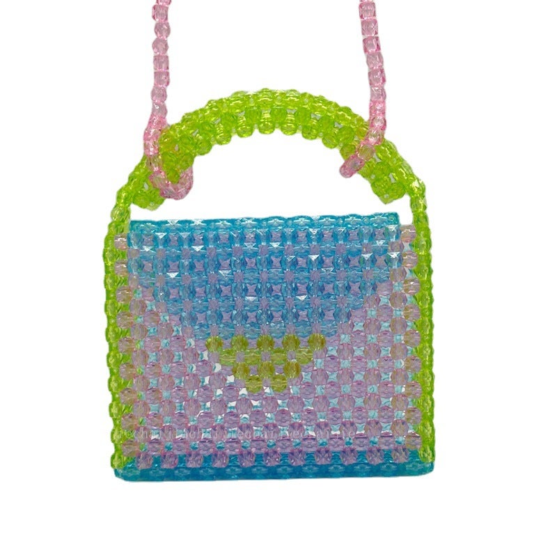 2023 New Contrast Color Small Fresh Hand-Woven Square Handbag Shoulder Slung Box Bag Women - Image 5