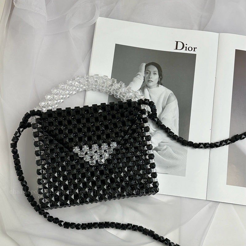2023 New Contrast Color Small Fresh Hand-Woven Square Handbag Shoulder Slung Box Bag Women - Image 4