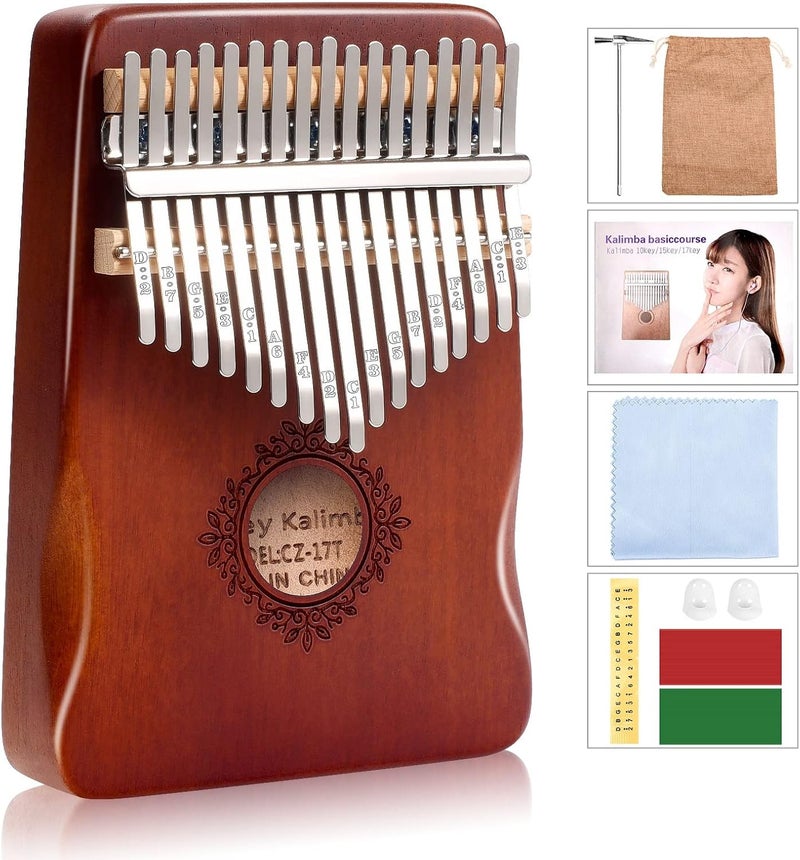 SHUS LIVE Kalimba Thumb Piano 17 Keys, Portable Mbira Finger Piano, Easy to Learn Musical Instrument Gift for Kids and Adult Beginners, Brown1 - Image 1