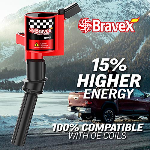 Bravex Ignition Coil Pack & Spark Plug SP479 for Ford F-150 F-250 4.6L 5.4L V8 DG508 DG457 DG472 DG491 Crown Victoria Expedition Mustang Lincoln Mercury Curved Boot Set of 8 (15% More Energy) - Image 2